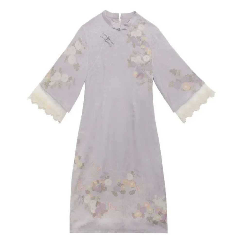 Purple Lavender Floral Modern Cheongsam Qipao